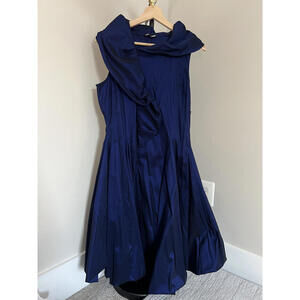 Samuel Dong Women's Navy Ruffle Front Twirl Style Dress, Medium